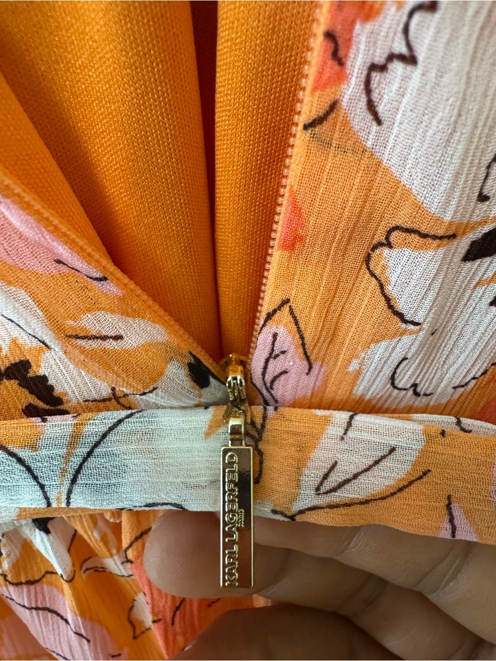 Karl Lagerfeld Orange Floral Midi Maxi Dress with Puff Sleeves - Picture 8 of 8